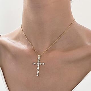 Crystal Cross Necklace Choker Gothic Pave Rhinestone Cross Crucifix Pendant Necklace Gold Tone Religious Cross Pendant Necklace Charm Jewellery for Women and Girls