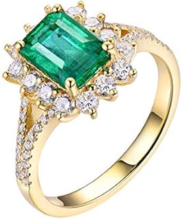 Brilliant Natural Green Emerald Ring Solid 14K White Yellow Gold Engagement Wedding Diamonds Rings for Women Promotion
