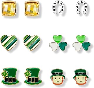 Women's St. Patrick's Day Shamrock Stud Earrings, Irish Holiday Alloy Metallic Jewelry with Artisan Leaf Design, Lightweight & Durable, Gift for Girls