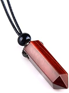 Authentic Red Tigers Eye Crystal Point Pendant Necklace with Cord Chain for Men and Women, Hexagonal Shape Design