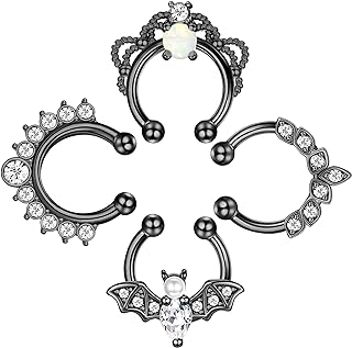 Stainless Steel and Cubic Zirconia Faux Septum Ring for Men and Women by Drperfect - Sparkling Non-Pierced Clip-on Nose Hoop