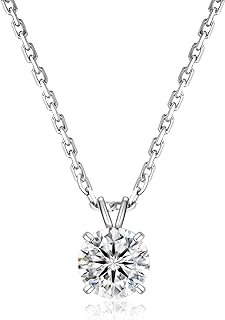 KRKC&CO Moissanite Pendant Necklace for Women, 0.5-4CT Lab Created Diamond Solitaire White Gold Plated S925 Sterling Silver Necklace Gift for Mother Mom Wife Daughter Girlfriend Round Moissanite Diamond Jewelry with GRA Certificate on Anniversary, Birthday, Wedding
