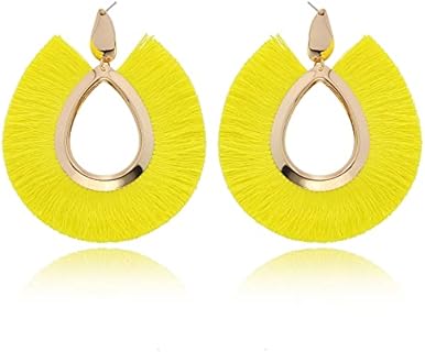 COIRIS Tassel Hoop Earring, Bohemian Statement Thread Dangle Earrings, Silky Thread Tassel Strand Fringe Statement Hoop Earrings for Women Girls Daily Wear Fashion Jewelry