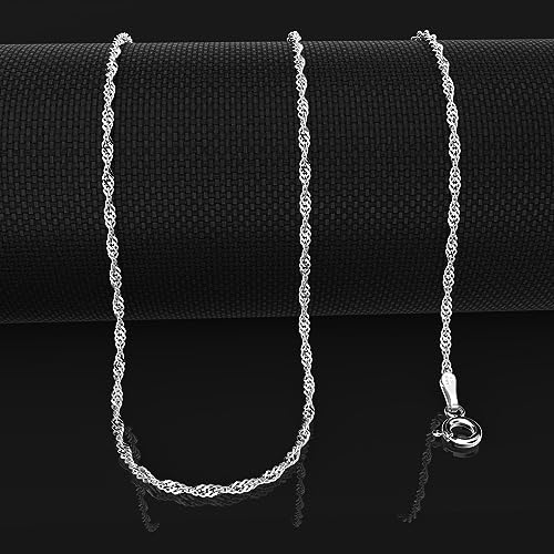 Sterling Silver Italian Twisted Curb Chain Necklace for Women and Men, Thin 1.5mm Singapore Chain, Solid 925 Tarnish Resistant, Perfect for Pendants and Layering, Sizes 15" - 38"