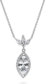 BERRICLE Sterling Silver Marquise Pendant Necklace with Rolo Chain and Lobster Clasp, Cubic Zirconia Gem for Women, Flower Design