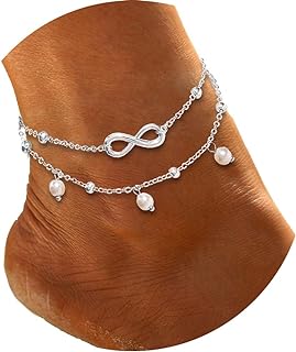 Jeweky Boho Layered Crystal Anklets Silver Rhinestone Ankle Bracelets Chain Beach Foot Jewelry for Women and Girls