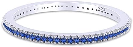 Jewel Zone US Simulated Blue Sapphire Eternity Stackable Wedding Ring in 14k White Gold Over Sterling Silver (1/5 Ct)