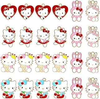 24-Piece Cute Pink Enamel Cat Charms with Round Clasp for Jewelry Making - Ideal for Bracelets, Necklace & DIY Crafts