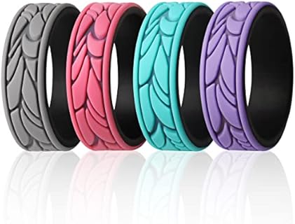 ThunderFit Silicone Rings for Women, Patterned Design Wedding Bands - 1/4/7 Variety Multipack