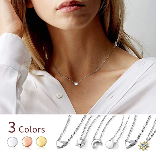 Personalized 925 Sterling Silver Dainty Small Heart/Star/Moon/Dot/Triangle Pendant Necklace for Women, Silver/Gold/Rose Gold/Black (with Gift Box)
