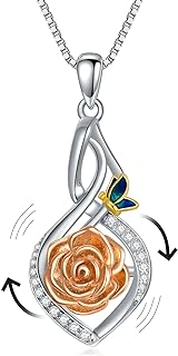 Sterling Silver Infinity Spinning Necklace with Zircon Gem for Women - Rose, Sunflower, Daisy Rotatable Fidget Pendants - Perfect for Birthday/Christmas Gifts for Teenage Girls