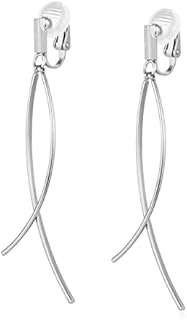 CLASSYZINT New Clip On Earrings,2 Pieces Thin Curve Bar,Long Dangle Earrings For Women