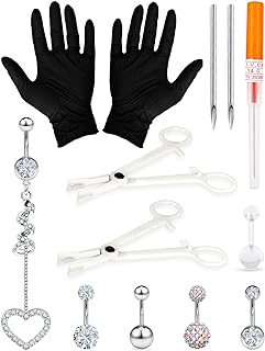 14G Surgical Stainless Steel Belly Button Piercing Kit with Cubic-Zirconia for Men and Women - Versatile Design