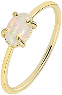 14K Gold Plated Stackable Birthstone Rings with Box Chain; Dainty White Fire Opal Design for Women and Girls