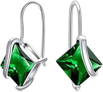 Leverback Dangle Earrings with Emerald Cut CZ, Seiyang Birthstone Jewelry for Women in 925 Sterling Silver, Princess Cut/Heart Design