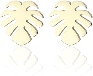 Stainless Steel Palm Tree Stud Earrings with Comfortable Push-Back Design, Durable Alloy Material for Women, Charming Monstera Leaf Shape