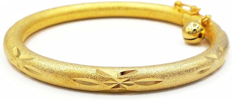 24K Thai Baht Yellow Gold-Plated Bangle Bracelet with Lobster Claw Clasp for Women - Thai Origin Elegance Jewelry