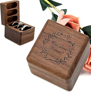 Keepsake Wedding Ring Box in Walnut Wood with Magnetic Enclosure for Women, Square Design by Booinxaa