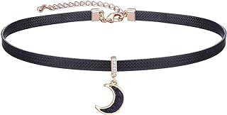 Stylish Black Leather Choker Necklace with Gold/Silver Tone Alloy and Elegant Pendant for Women