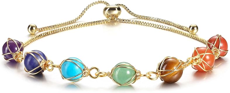 PESOENTH 7 Chakra Bracelets Reiki Healing Crystal Bracelet Women Natural Gemstone Beads Anxiety Spiritual Medititaion Yoga Good Luck 14K Gold Bracelets for Girls Mom Christmas Birthday Jewelry Gifts