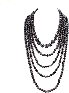 Black Pearl Choker Necklace with Lobster Clasp and Multilayer Strand Chain by GRACE JUN