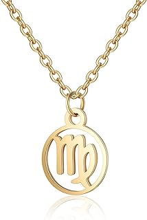 Gold Alloy Plated Virgo Pendant Necklace on Cable Chain for Women, Astrology Horoscope Design
