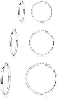 Versatile 925 Sterling Silver Hoop Earrings Set - Hypoallergenic Lightweight Hoops with Hinged Back - Perfect Gift for Women - Set of Three 20mm, 30mm, 40mm