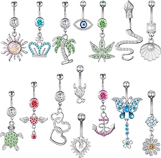 TAMHOO 15PCS 14G Stainless Steel Belly Button Rings for Women with AAA Cubic Zirconia