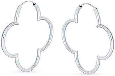 14K Gold Plated Sterling Silver Flower Shaped Clover Hoop Earrings with Endless Back Finding for Women and Teens