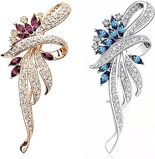 Maripabon Fashion Crystal Brooch Pin 2 Pieces Fancy Vintage Rhinestones Corsage Scarf Pins Jewelry for Women Girls Clothes (Gold+Silver)