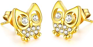 Stainless Steel Owl Style Cubic Zircon Filled Holiday Party Stud Earrings
