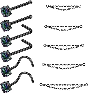 Stainless Steel Nose Chain Stud, L-shaped with Cubic Zircon Gem, Perfect for Women, Variety of Colors