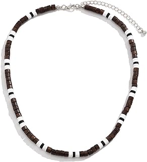 Shell Necklace Men, Simple Trendy Puka Shell Beaded Necklace Handmade Wooden Beads Beach Brown Coconut Shell Necklace for Teen Boys Jewelry Gifts