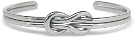 Womens Infinity Love Knot Cuff Bracelet Stainless Steel Adjustable Silver or Black