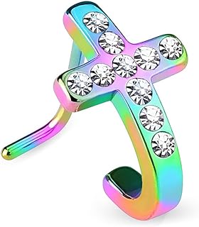 Dynamique 316L Surgical Steel Nose Stud with Paved Crystal Cross Design - Hypoallergenic, USA-Made Nose Stud for Style and Comfort