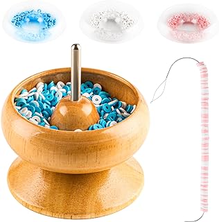 ORNUNIQ All Seasons Wood-Grain Clay Bead Spinner with Added Big Eye Beading Needles & 1125 Vibrant Clay Beads for Bracelet and Necklace Creation
