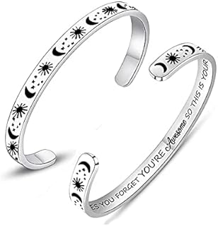 Pingyongchang 2pcs Personalized Cuff Bracelets for Women Teen Girls Her Stainless Steel Inspire Cuff Bangle Friendship Motivational Jewelry Colleagues Bridesmaids Birthday Graduation Gifts