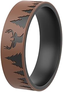 ThunderFit Silicone Wedding Rings for Men and Women, Laser Printed Design Hunt/Shapes Band Collection