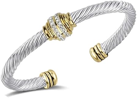 Kaluoer Cable Bracelet Two Tone Stainless Steel Retro Twisted Wire Bangle Bracelet, Adjustable Cuff Bangle Bracelet, Suitable for Girl, Mother, Wife, Valentine's Day Gift