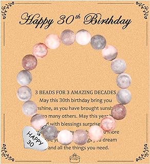 Daughter's 30th Birthday Charm Bracelet with Lobster Claw Clasp, Cord & Bead Chain, Featuring Created Pink Sapphire in Adjustable Natural Stone Design - Perfect for Christmas, Birthday, Valentine's Gifts