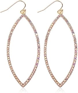 RIAH FASHION Sparkly Rhinestone Lightweight Geometric Hoop Drop Earrings - Teardrop, Pear, Oval, Marquise, Circle, Multi Cubic Crystal, Acrylic Pearl Dangles