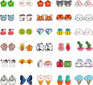 NEWITIN 30 Pairs Magnetic Stud Earrings for Girls Clip on Earrings Hypoallergenic Earrings Non Piercing Girls Earrings Cute Magnetic Earrings for Kids Women