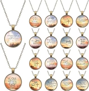18-Piece Bible Verse Christian Pendant Necklaces With 24-inch Cable Chain, Glass-Framed Inspirational Jewelry Set for Women - Ideal Mother's Day Gift