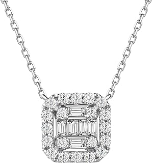 Carleen Solid 18K White Gold Multi Stone 0.21CTTW Diamond Cluster Dainty Cushion Pendant Necklace Delicate Holiday Jewelry Birthday Gift for Women Girls, 16+2" Solid Gold Chain