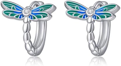 Hoop Back Finding Sterling Silver Dragonfly Earrings for Women and Girls - Elegant Hoop Design, No Gemstones