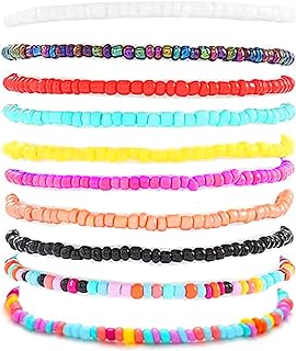Summer Ankle Bracelets for Women,Beach Beaded Anklet,African Anklet Bracelets,Seed Beads,Colorful,Elastic,Cute Anklets for Teen Girls (10PCS)