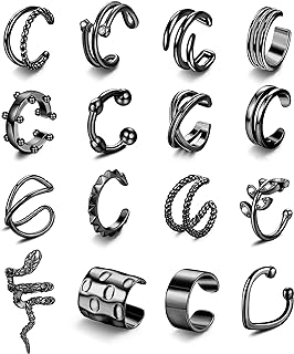 Sanfenly 16Pcs Cuff Earrings for Women Men Non Piercing Ear Cuff Adjustable Fake Earrings Clip On Cartilage Helix Wrap Earrings Set