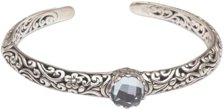 NOVICA Artisan Handmade Blue Topaz Cuff Bracelet Silver Fair Trade Sterling Indonesia Floral Birthstone 'Forest Nymph'