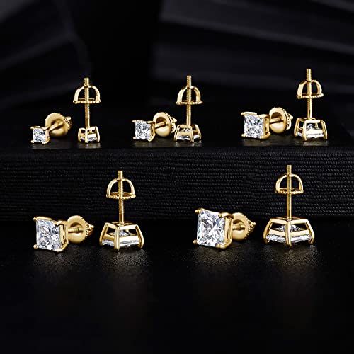 18K Gold Plated Princess Cut Cubic Zirconia Screw Back Stud Earring Pack of 5 Pairs (5 Pairs)