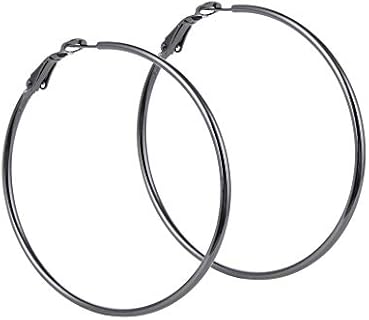 Classic Stainless Steel Hoop Earrings Big Round Hoop Earrings Gunmetal Grey Colors For Women Girls